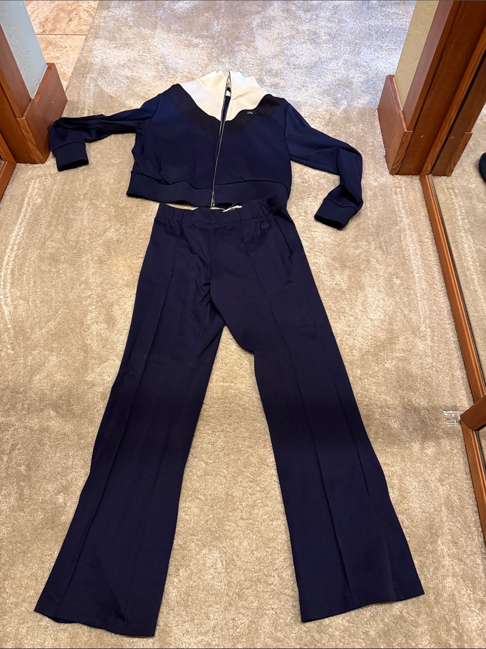 Tory Burch size MED track suit. Navy Wide-Leg Trousers - Classic Tailored Fit